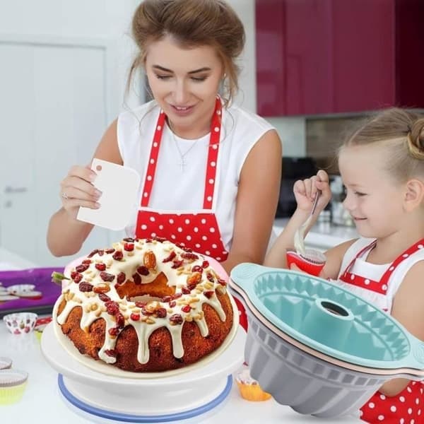 3 stk. genanvendelig non-stick silikone Bundt kageform, silikone bageform til kager (grå, blå,