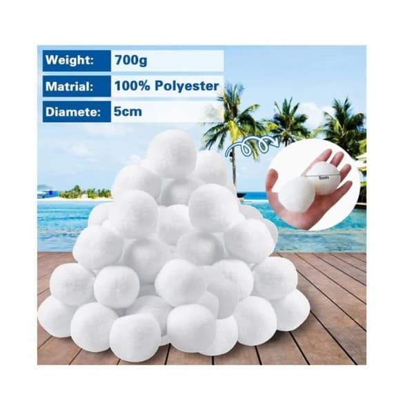 Poolfilterbolde - 700g - Erstatter 25kg Sand - Hvid