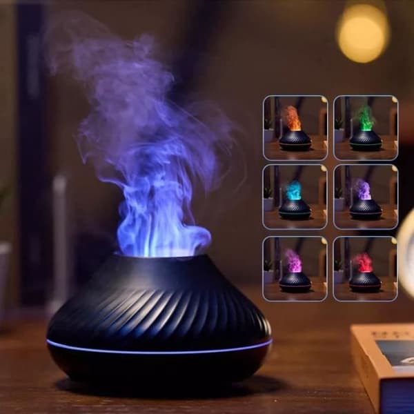 Prumya Luftfugter, 3D Farverig Flamme USB Luftfugter Bil Aromaterapi Diffusere Bærbar til Soveværelse/Hjem Sort