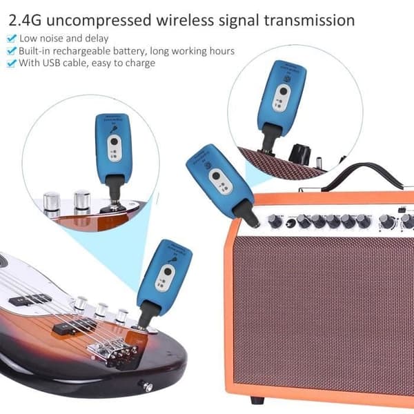 Trådløst gitarsystem Gitarsender/mottaker A9 2,4 GHz trådløst system USB-kabel Instrumenttilbehør
