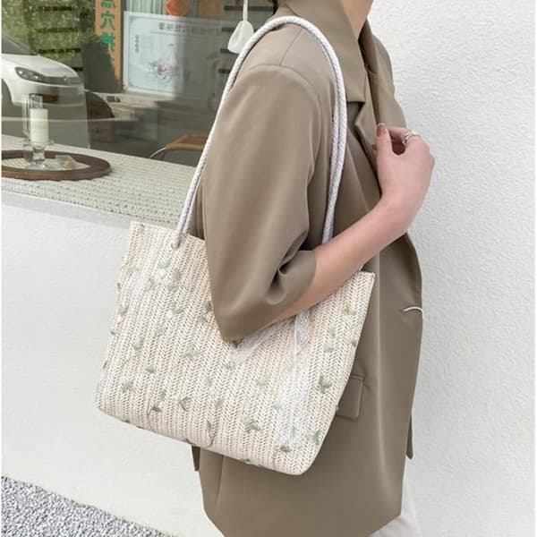 (exklusive vit) Strandväska - Dam - Sugrör - Boho Style - 27x9x25cm -