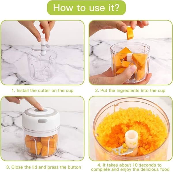 Elektrisk hakker, mini løghakker, hvidløgspresser, multihakker foodprocessor, mini foodprocessor