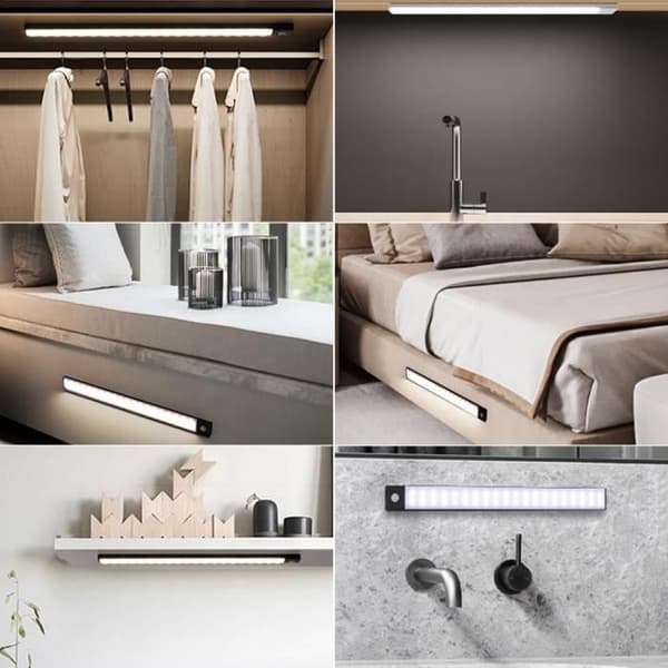 2-pakning LED-bevegelsessensorlys, trådløst, USB-oppladbart, magnetisk, 3 lysmoduser - 10 cm