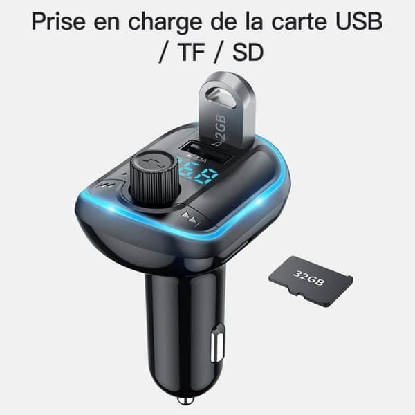 PRUMYA Bluetooth FM-sender - Håndfrisett for bil - Doble USB-porter 5V/3.1A