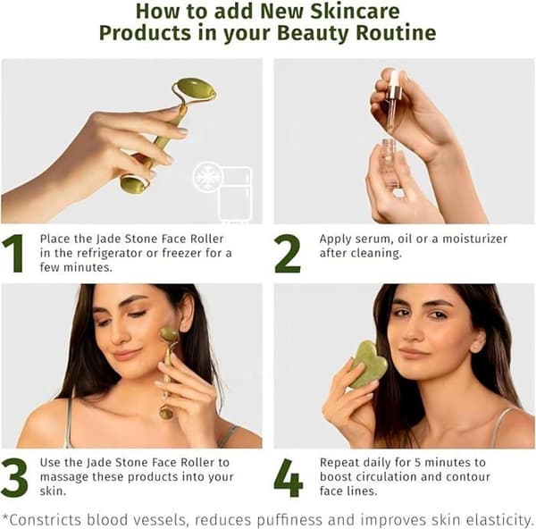 Ansigts- og kropsmassage-triosæt, jaderulle, gua sha-sten og