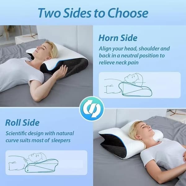 Viskoelastisk cervikalkudde, 2-i-1 ergonomisk ortopedisk kudde, lindrar nacksmärta, 1 styck (grå)