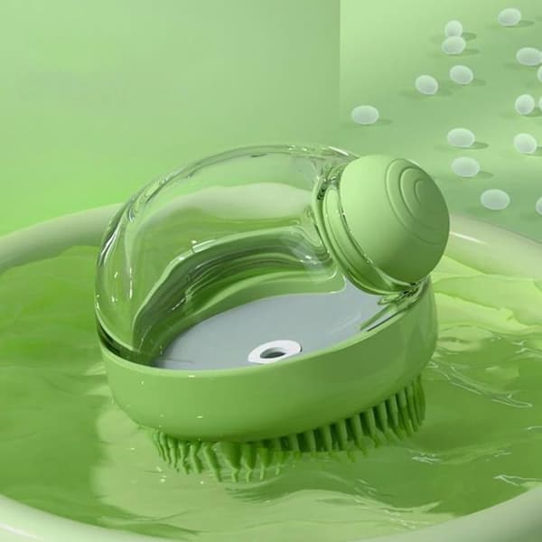 Hundebadebørste, pleje, massageshampoo, badebørste med sæbedispenser, bløde silikonebørster,