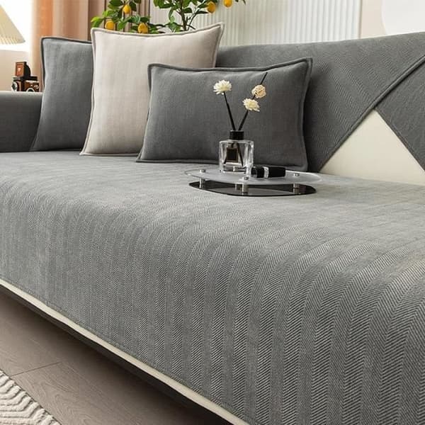 (Grå) Sofföverdrag - ANNARS - Chevron Chenille - Grå - 70x150 cm - Maskintvättbar