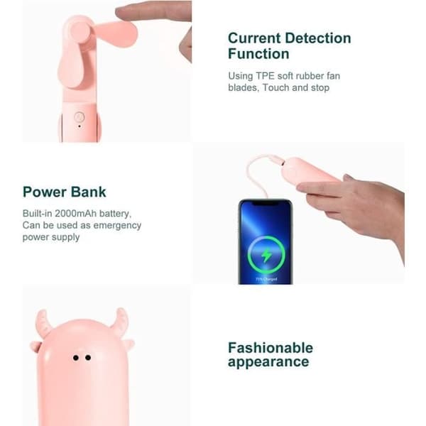 Bærbar ventilator - FOLAYA - Mini USB-ventilator - 2000 mAh - Sammenklappelig - 2 hastigheder