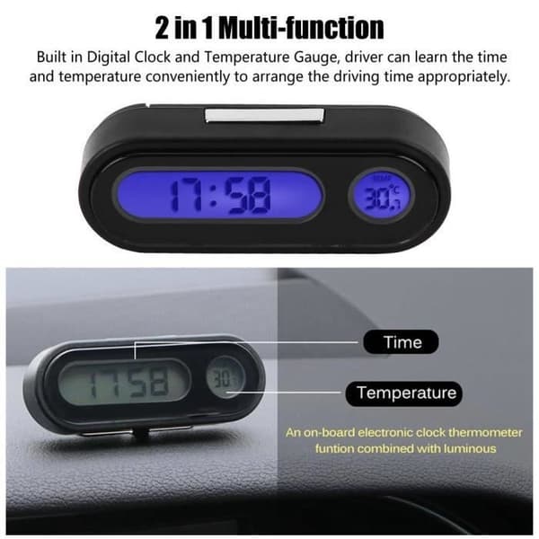 FDIT Digitalt Bilur - 2 i 1 LED Termometer - Sort