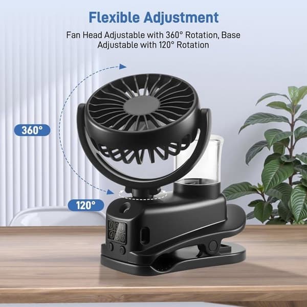 (Sort) Ventilator - HOME FIT TRAINING - Mini bærbar ventilator - 4 hastigheder - Genopladelig - Klips
