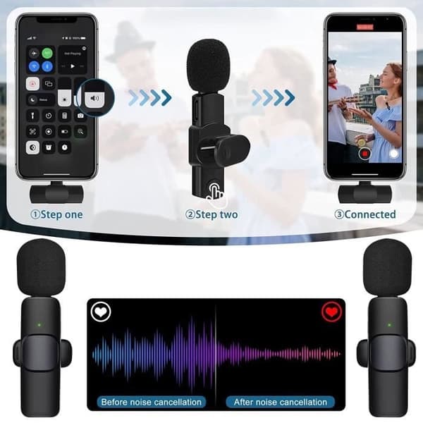 Trådløs lavaliermikrofon til iPhone iPad, Plug and Play-mikrofon, automatisk forbindelse og smart støjreduktion