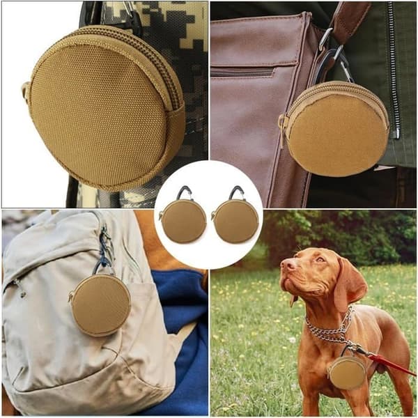 Godbitpose til hund, matpose, khaki godbitposer til hund, med karabinkrok, godbitpose til tur
