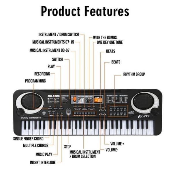MOGOI Multifunksjonelt Barnepiano 61 Tangenter Keyboard med Mikrofon