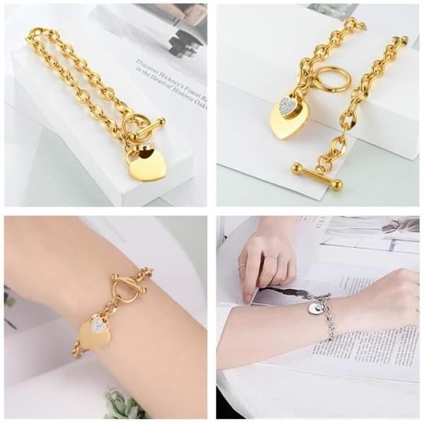 (Stålfarge, gull) Armbånd - Dame - Rustfritt stål - 18 cm - 2 deler -