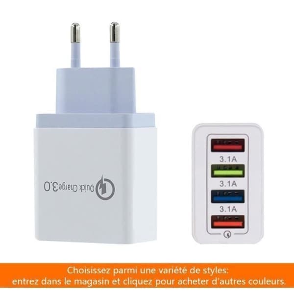 Porte Universal USB-vægoplader 3.1A, USB-strømadapter kompatibel med iOS, Android, bærbare enheder