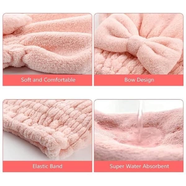 (Blå, Rosa) Hårtorkduk - Ej specificerad - Korallfleece-mössa - Mått 25x26 cm - 2-pack - Tvättbar