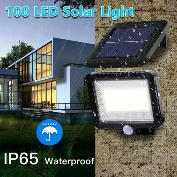 MINGMEI Solcellsdriven trädgårdsvägglampa 100 LED med rörelsesensor svart solcellsdriven