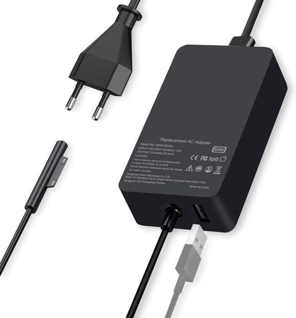 65W oplader, kompatibel med Surface Pro 3/4/5/6/7, Surface Go 2/1, Microsoft Surface Book/Notebook/Tablet, USB