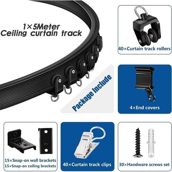 (Sort) Foldbar gardinstang - LECOO - 5 meter - Fleksibel - Robust - Sort