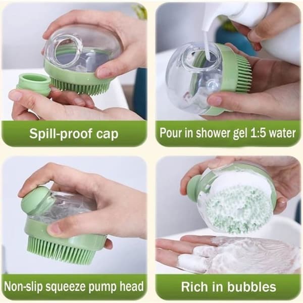 Hundebadebørste, pleje, massageshampoo, badebørste med sæbedispenser, bløde silikonebørster,