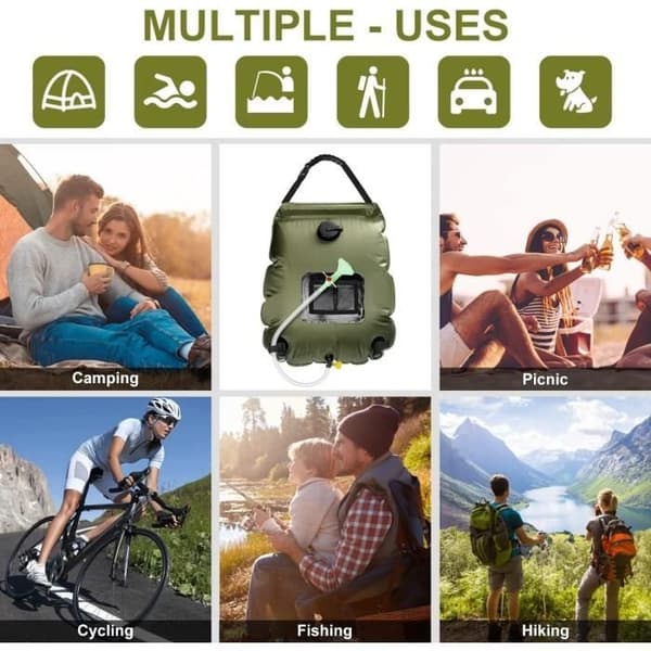 Solcellsdriven duschväska för camping, 20L bärbar solcellsdriven duschväska för camping, varmvattendusch med duschmunstycke