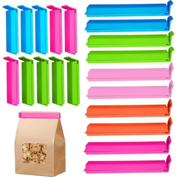20 stk. poseclips til madvarer, poseforseglingsclips til madvarer, farverige plastikposeclips, poseforseglingsclips