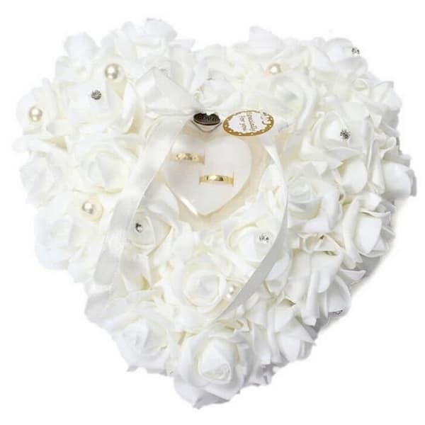 (Vit) Hjärtformad ringbärarkudde - Elegant - Vit - 15x13cm