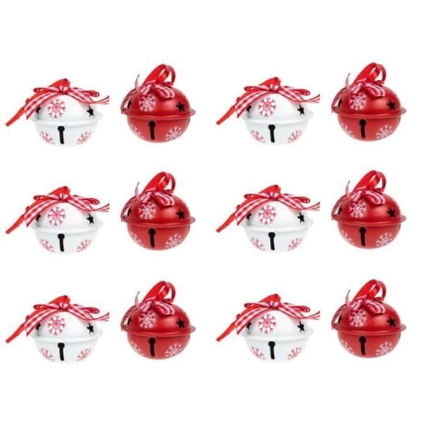 (Röd, Vit) Julklockor - Ej specificerad - 12 delar - Röd och vit - Metall - 4 cm