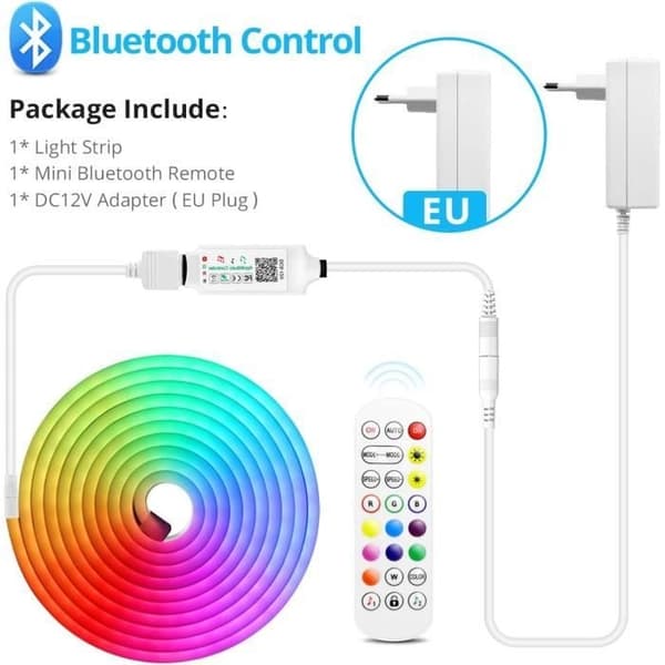 (Fargerik) LED-stripe - RGB - 2M - Silikon - Bluetooth - IP65 Vanntett