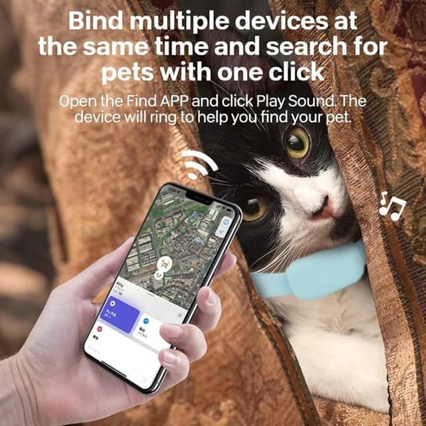 GPS-halsbånd til hund/kat, til Apple Find (kompatibel med iOS/Android) blå