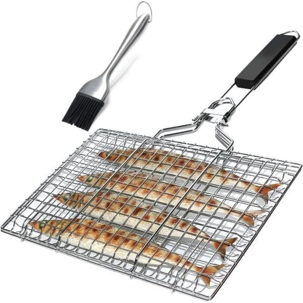 (Sølv) Grillkurv - Rustfrit stål - 32x22cm - Grilltilbehør