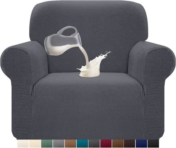 Vanntett stretchtrekk til sofa i elastisk jacquard og elastan med sklisikker skumpolstring (1-seter, grå)
