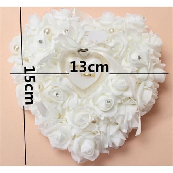 (Hvid) Hjerteformet ringbærerpude - Elegant - Hvid - 15x13cm