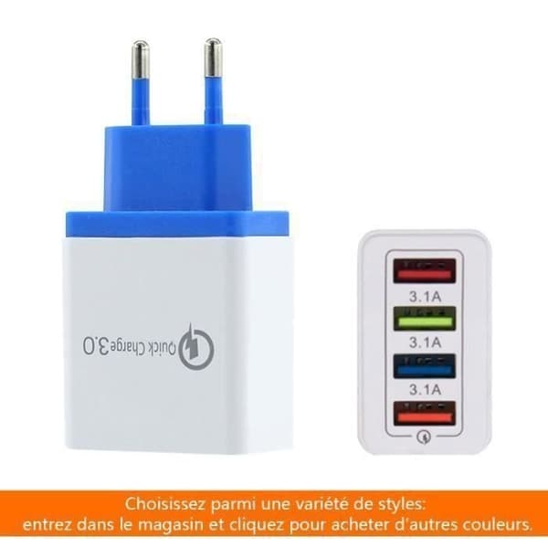 Porte Universal USB-vægoplader 3.1A, USB-strømadapter kompatibel med iOS, Android, bærbare enheder