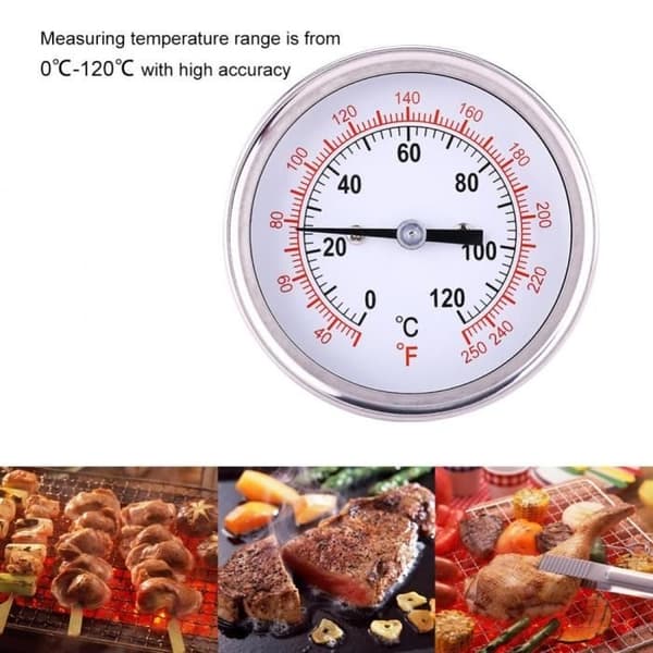 Rustfrit stål ovntermometer BBQ grill rygertermometer med måler 0-120°C
