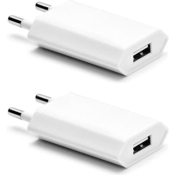 2 universelle hvite adapterlader EU-plugg veggstrøm 1A iPhone 8 Plus