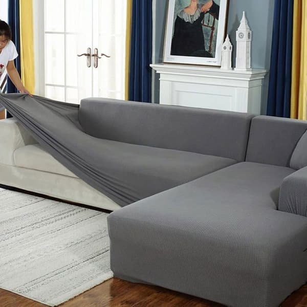 Sofföverdrag, stretchhörnsoffaöverdrag, stretchsoffaöverdrag för 1/2/3/4-sitssoffor (1-sits: 90-140 cm, grå)