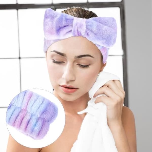 Kosmetikpandebånd til makeup og vask, elastiske tie-dye spa-pandebånd, absorberende