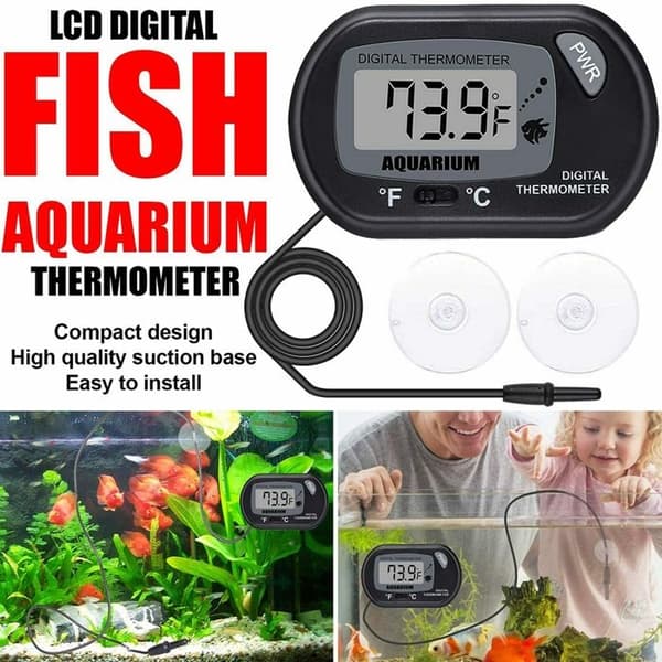 Digitalt LCD-akvarietermometer med temperatursensor og sugekopp