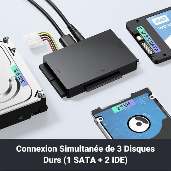 (Svart) USB 3.0 till IDE SATA-hårddiskadapter för 2,5" 3,5" IDE SATA SSD-hårddisk med extern nätadapter
