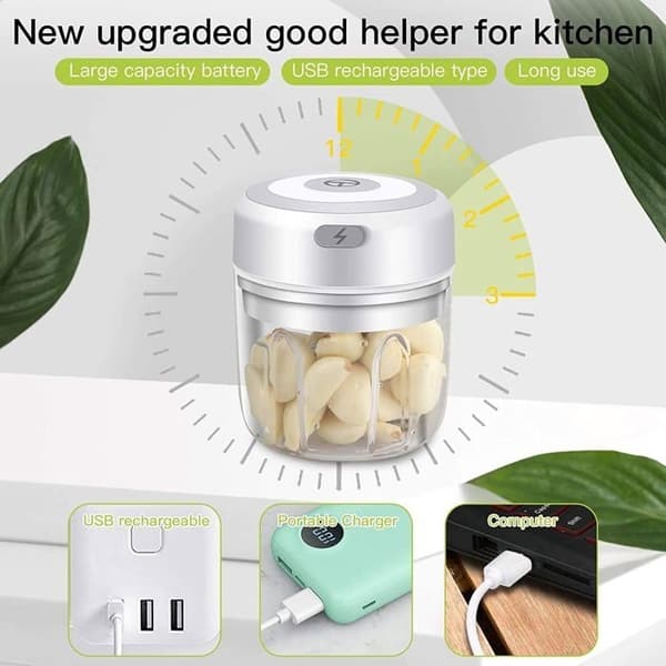 Elektrisk hakker, mini løghakker, hvidløgspresser, multihakker foodprocessor, mini foodprocessor