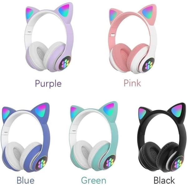 (Blå) Søde Trådløse Gaming Headset med Katteører til Piger - Stereostøjreducerende -
