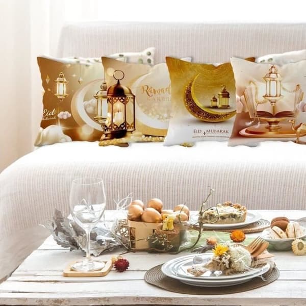 Pudebetræk i klare farver - Eid Mubarak - 4 stk. - 45x45 cm - Polyester - Moderne