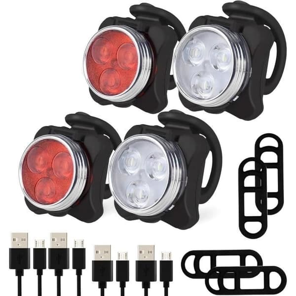 Sykkellyktsett - USB-oppladbart - 4 lysmoduser - Skal sees - Foran