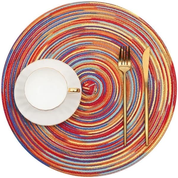 (Punainen) Tabletti - Punottu Puuvilla - 6 kpl:n setti - Pyöreä - 38 cm - Punainen
