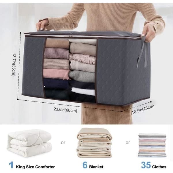 Tøjopbevaringspose sæt med 3 - Non-Woven - Grå - Stor