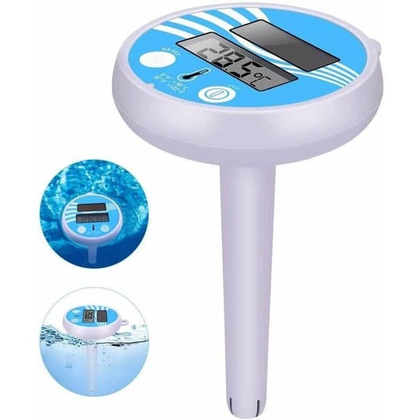 Flytande solcellsdriven digital pooltermometer - Elektronisk pooltermometer - Flytande solcellstermometer - Med LED