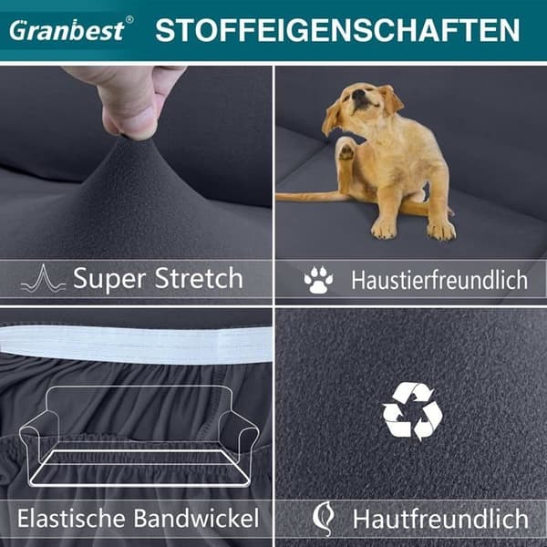 Trekk til elastisk sofa for 2-seter, alt-inkludert sklisikkert sofatrekk, møbeltrekk (2-seter, grå)