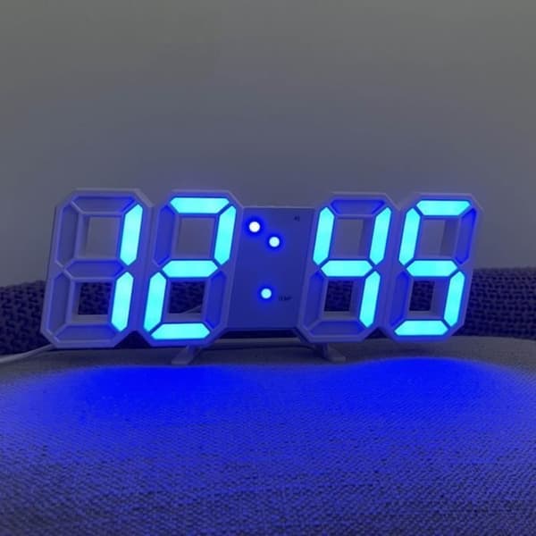 3D Digital Klocka Väggdekor Elektronisk Skrivbordsklocka Hemväggklocka LED-klocka Blå